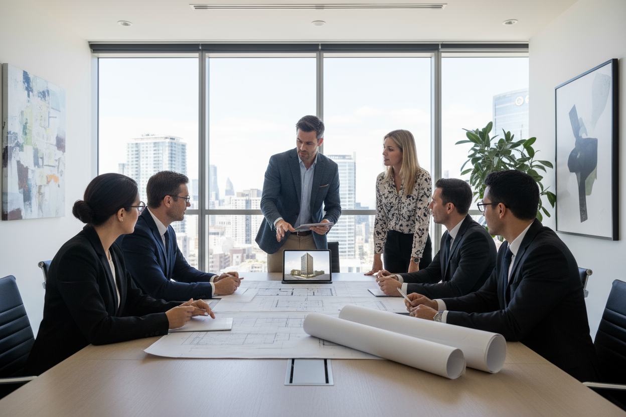 consulant meeting with construction design